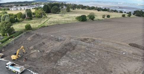 An aerial shot showing ground preparation at the site of major works in Cramond