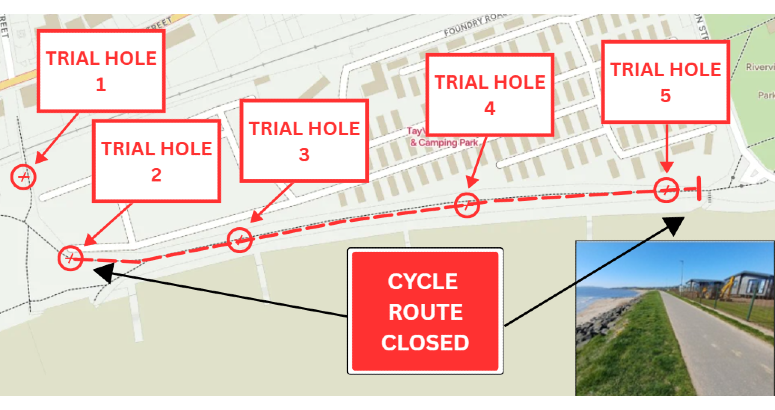 Trial hole locations on Cycle Route 1