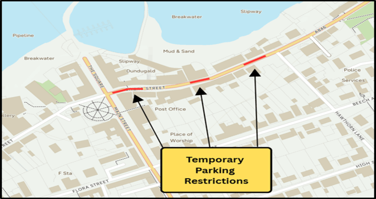 Graphic of temporary parking restrictions on Shore Street