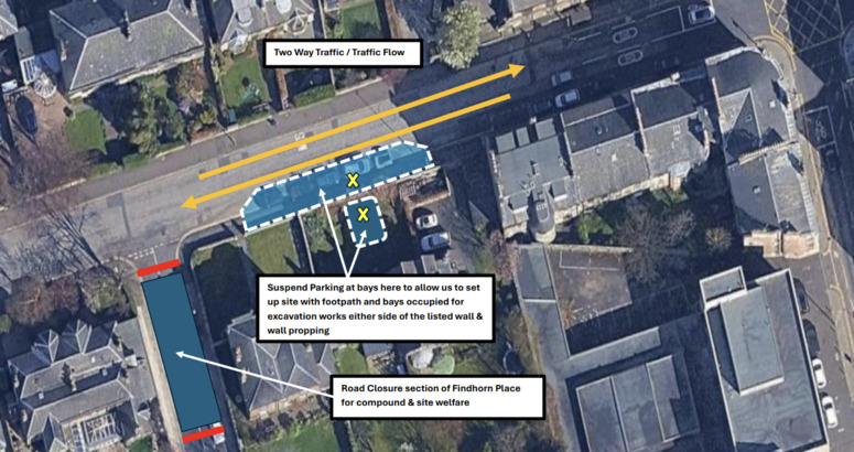 Map of Grange Road Edinburgh suspended parking bays and closure on Findhorn Place