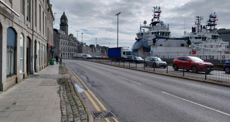 Traffic is shown on Trinity Quay in Aberdeen
