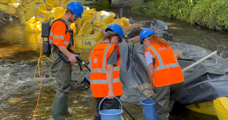 The Clyde River Foundation team carrying out work to safely relocate the fish