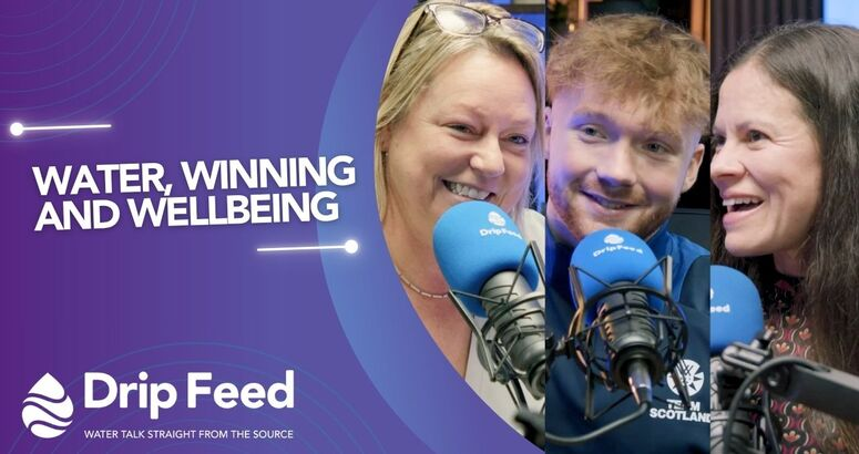 Thumbnail image for Drip Feed Episode on Water Winning and Wellbeing, featuring smiling headshopts of host Clare Smith, and guests Cameron Lynn and Nidia Rodrigo-Sanchez