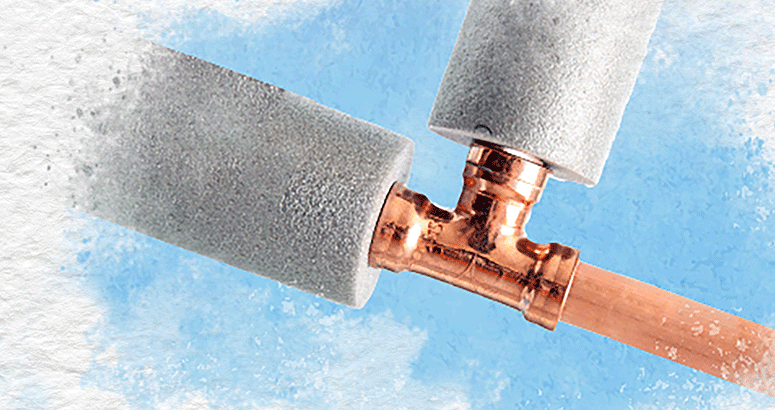 T junction pipes covered with insulation