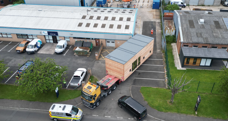 One of the timber kiosks arriving at RSE Dalgety Bay to undergo chemical dosing installation works