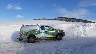 Scottish Water van out on snowy road